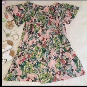 H&M Pink Floral Off the Shoulder Dress Small